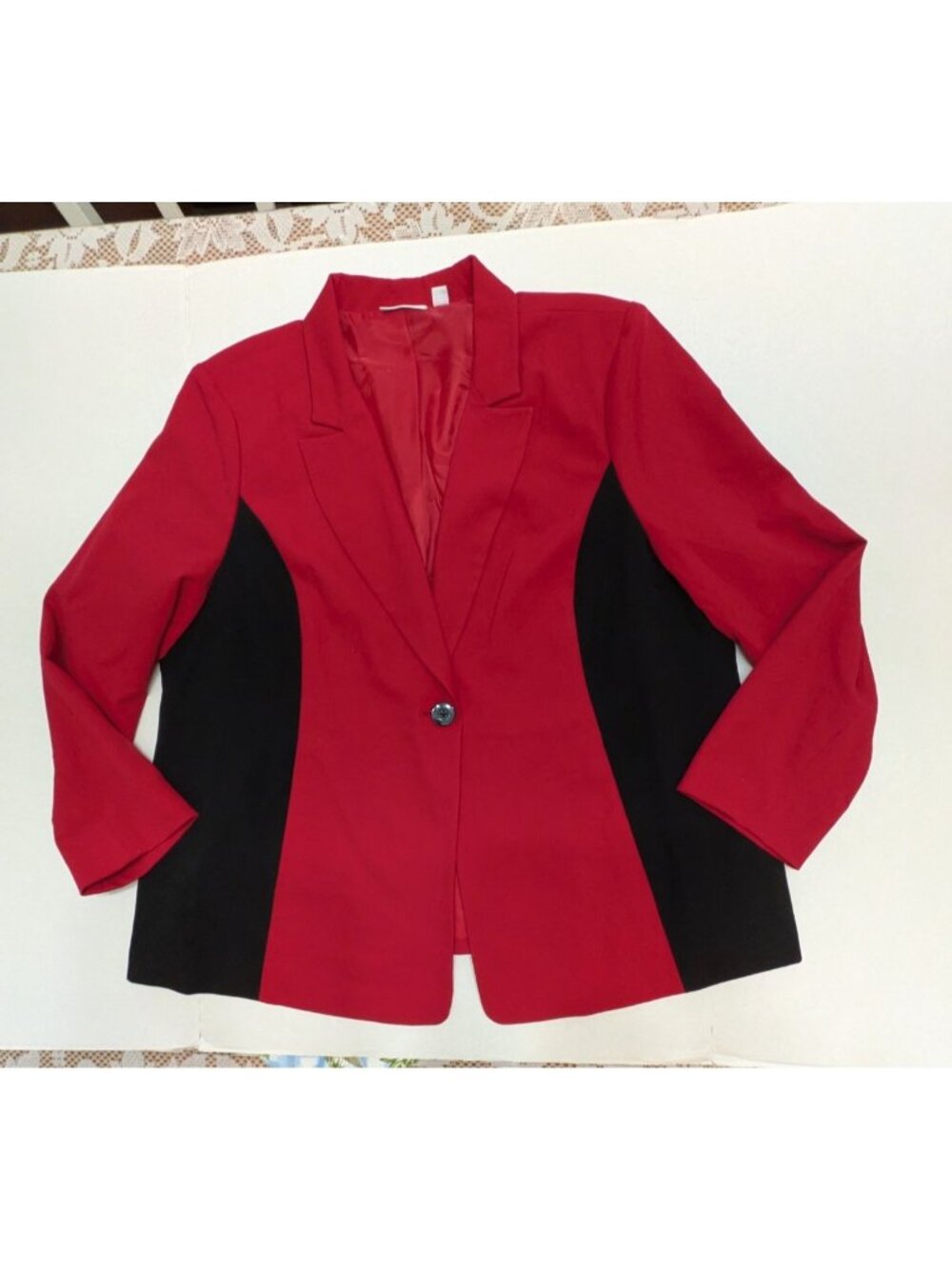 Susan Graver Color Block Red Black Blazer Womens Size 2X One Button Jacket